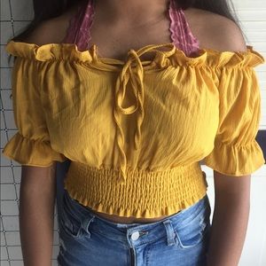 Yellow off shoulder crop top